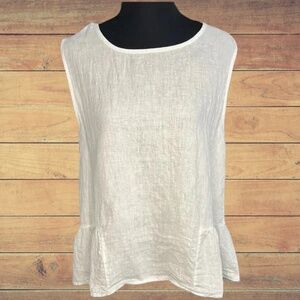 Francesca Bettini Women's Top Italian White Linen Ruffle Trim Sleeveless  Size L